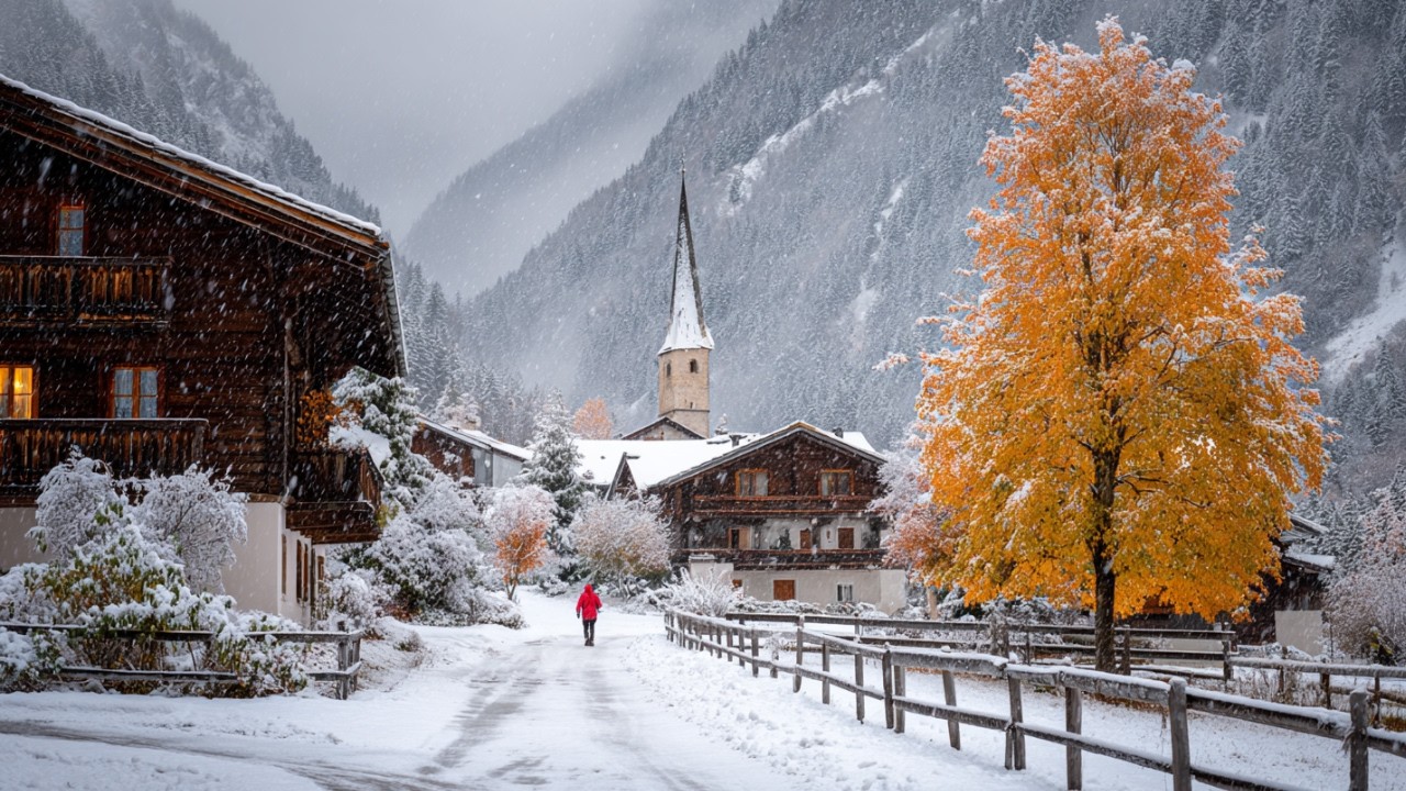 Obfite opady śniegu w ukrytej szwajcarskiej wiosce 🇨🇭❄️ g&oacute;rskiej, M&uuml;rren, Szwajcaria