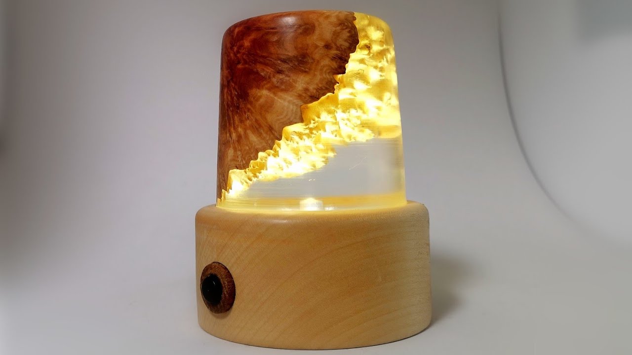 Woodturning - A Hybrid Wood and Resin LED Lamp