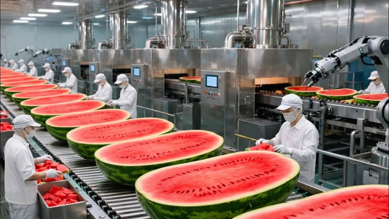 Inside the World’s Largest Watermelon Juice Factory | From Whole Melons to Sweet Red Juice
