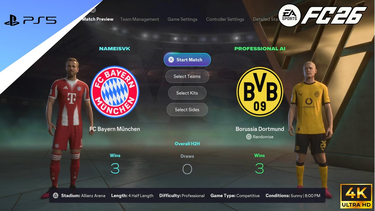 FC26 Gameplay| Bayern Munich vs Borussia Dortmund| Premier League| PS5| 4K