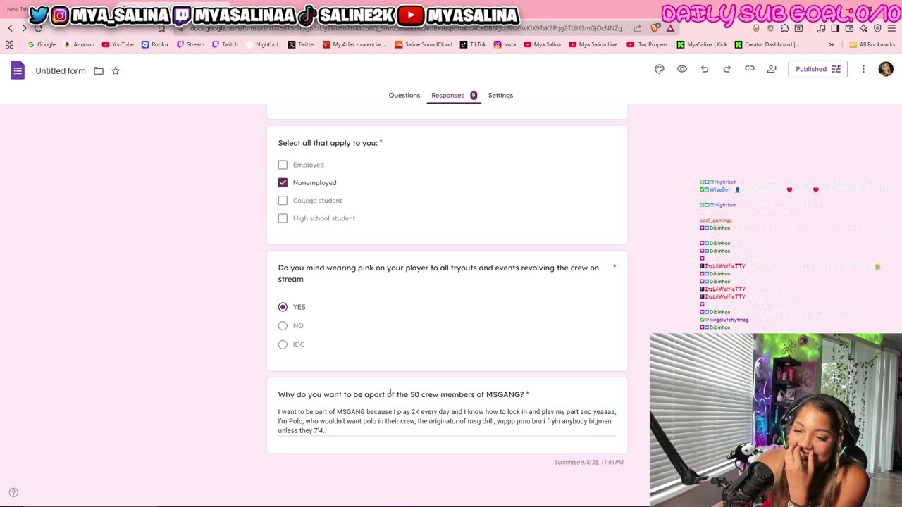 Mya Salina Reviews MSGANG NBA 2K26 Crew Applications on stream!