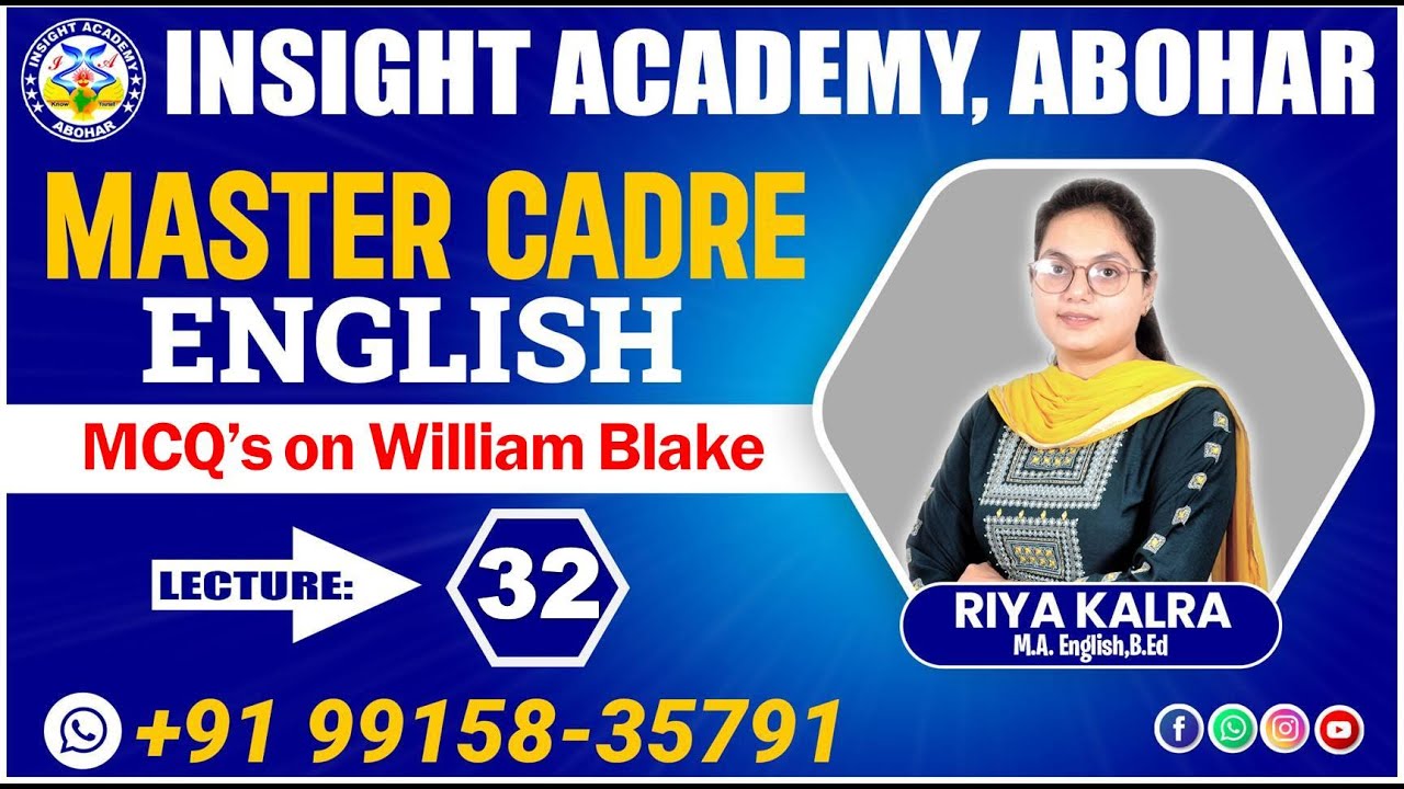 Master Cadre English || MCQ Lecture 32 || William Blake || Master Cadre English Preparation