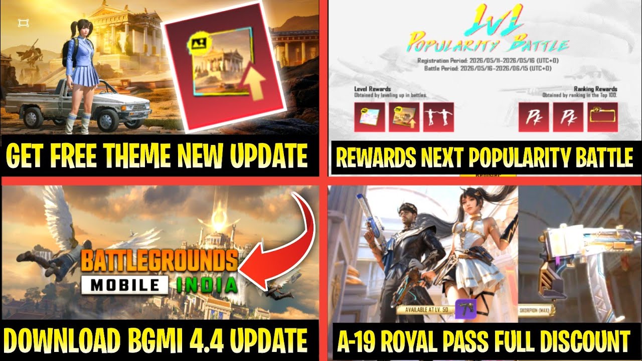 GOOD NEWS😍BGMI 4.4 UPDATE FREE THEME | NEXT POPULARITY￼ BATTLE REWARD | A-19 ROYAL PASS & 4.4 UPDATE
