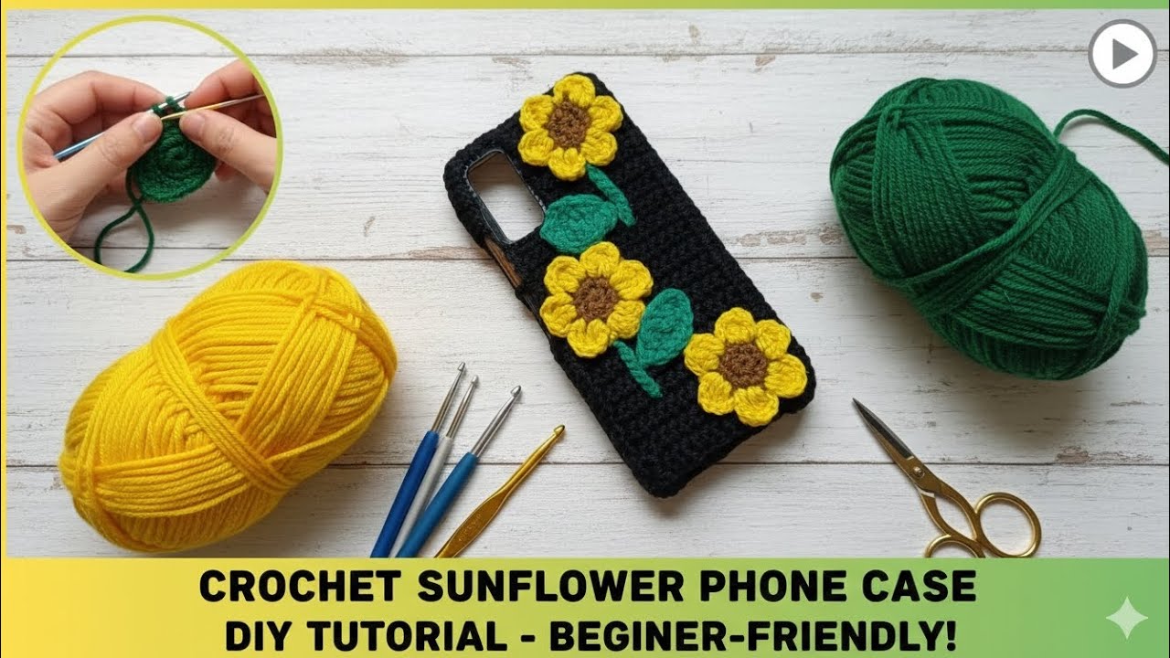Crochet sunflower mobile cover 🌻🤩✨Easy tutorial 🌿 beginners friendly 🌹 in black 🖤