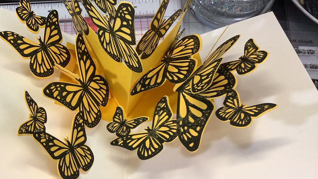 Butterflies everywhere! Pop up card of Majestic Monarchs by The Ton Stamps.
