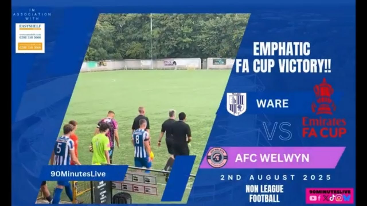Match highlights of Ware FC v AFC Welwyn in the FA Cup.Football Goals