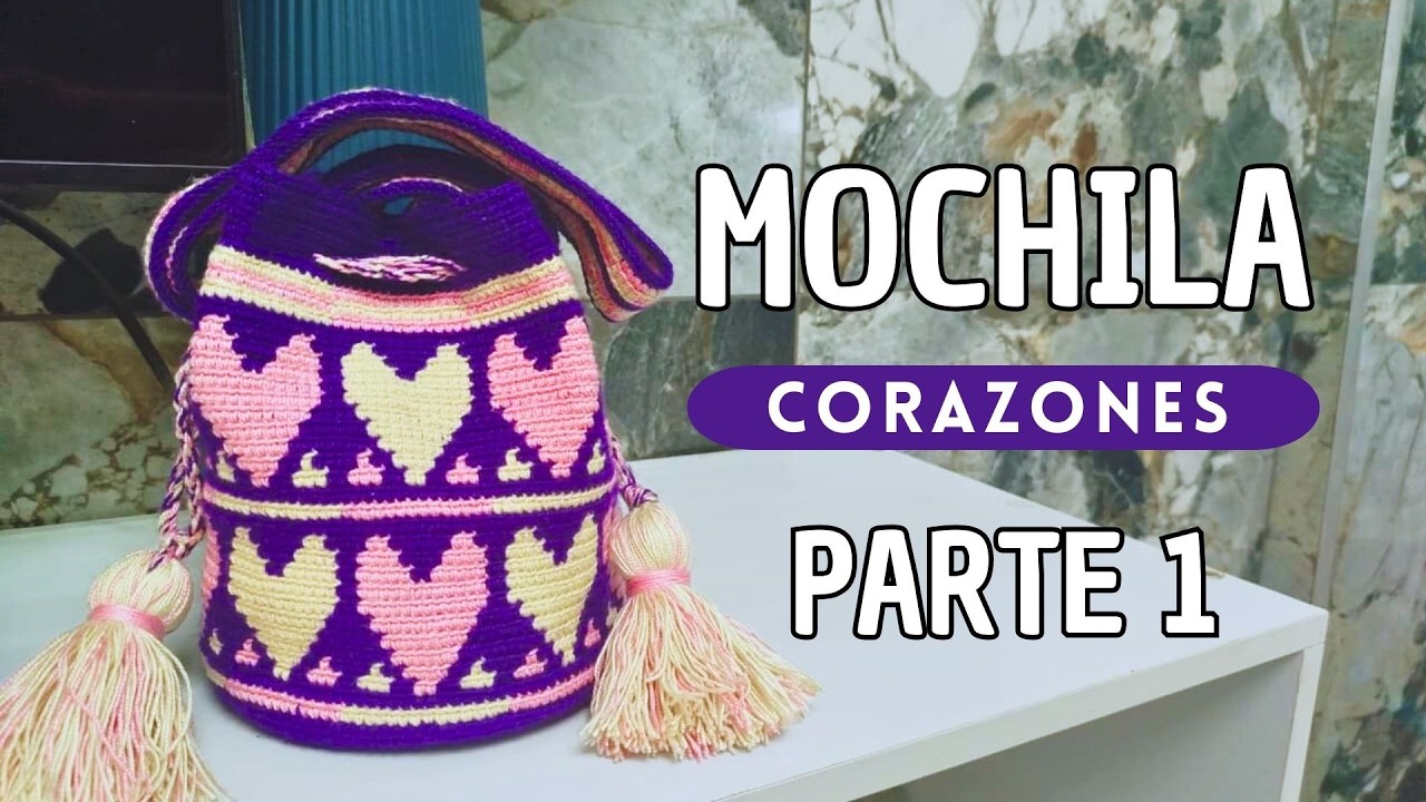 Como tejer  Mini Mochila Wayuu Corazones paso a paso (Cap. 1)