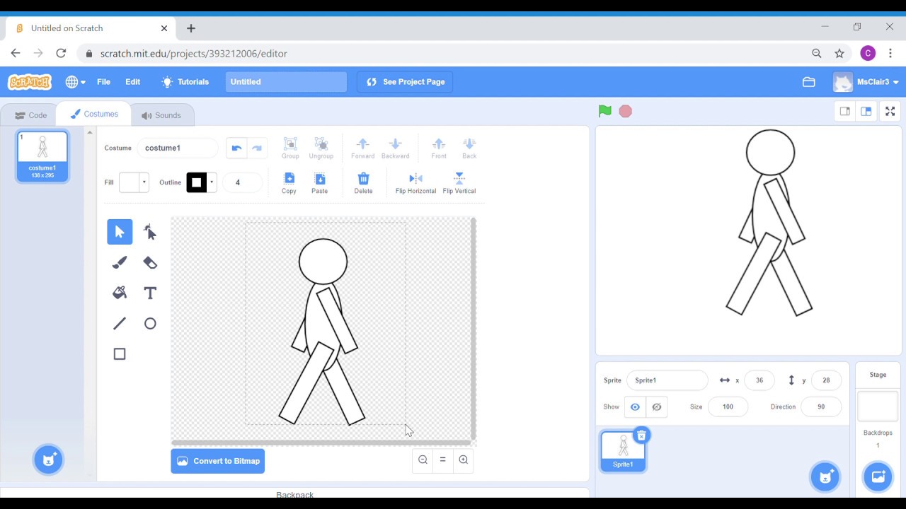Creating walking Scratch sprite from scratch