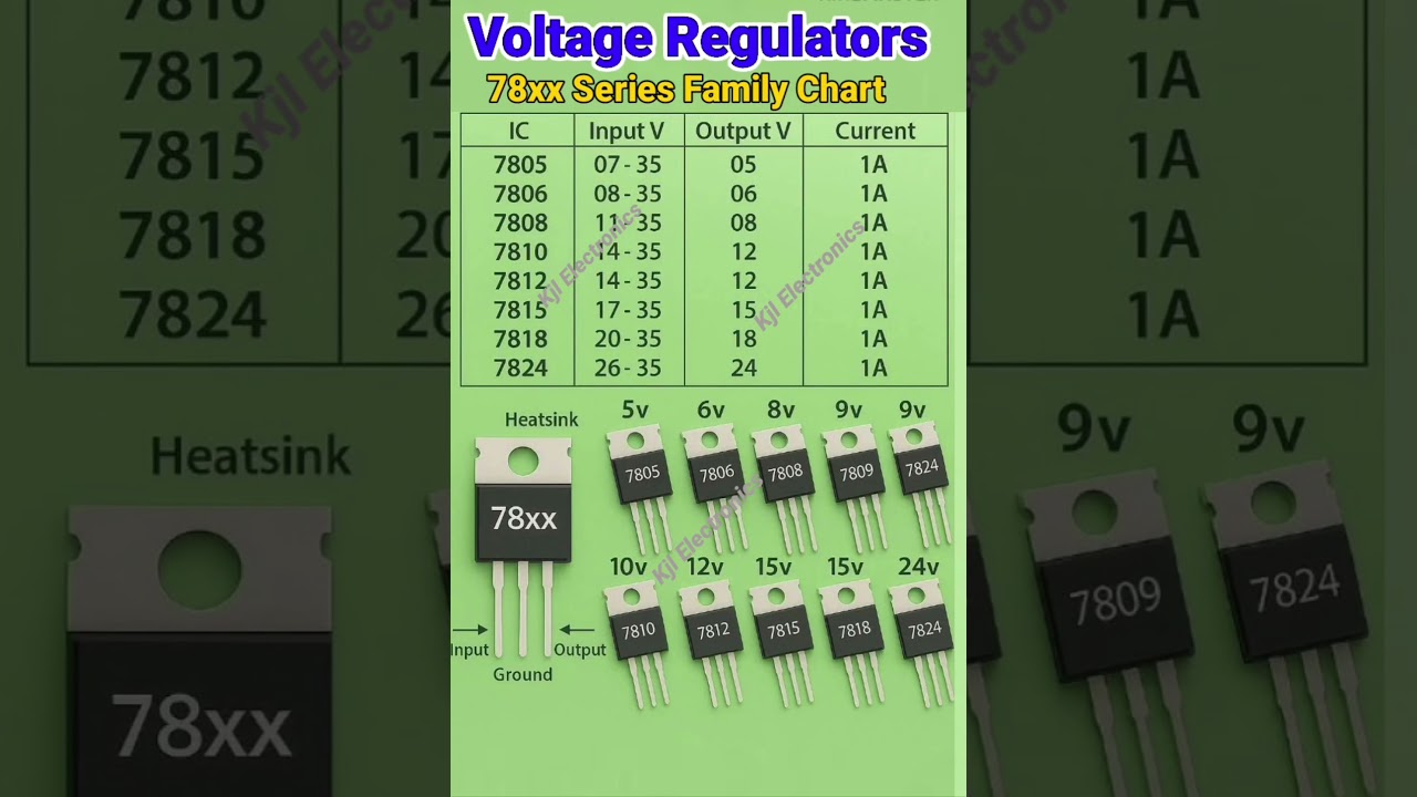 78xx Voltage Regulator IC Series Explained | Pinout, Input Output Voltage & Current | #shorts