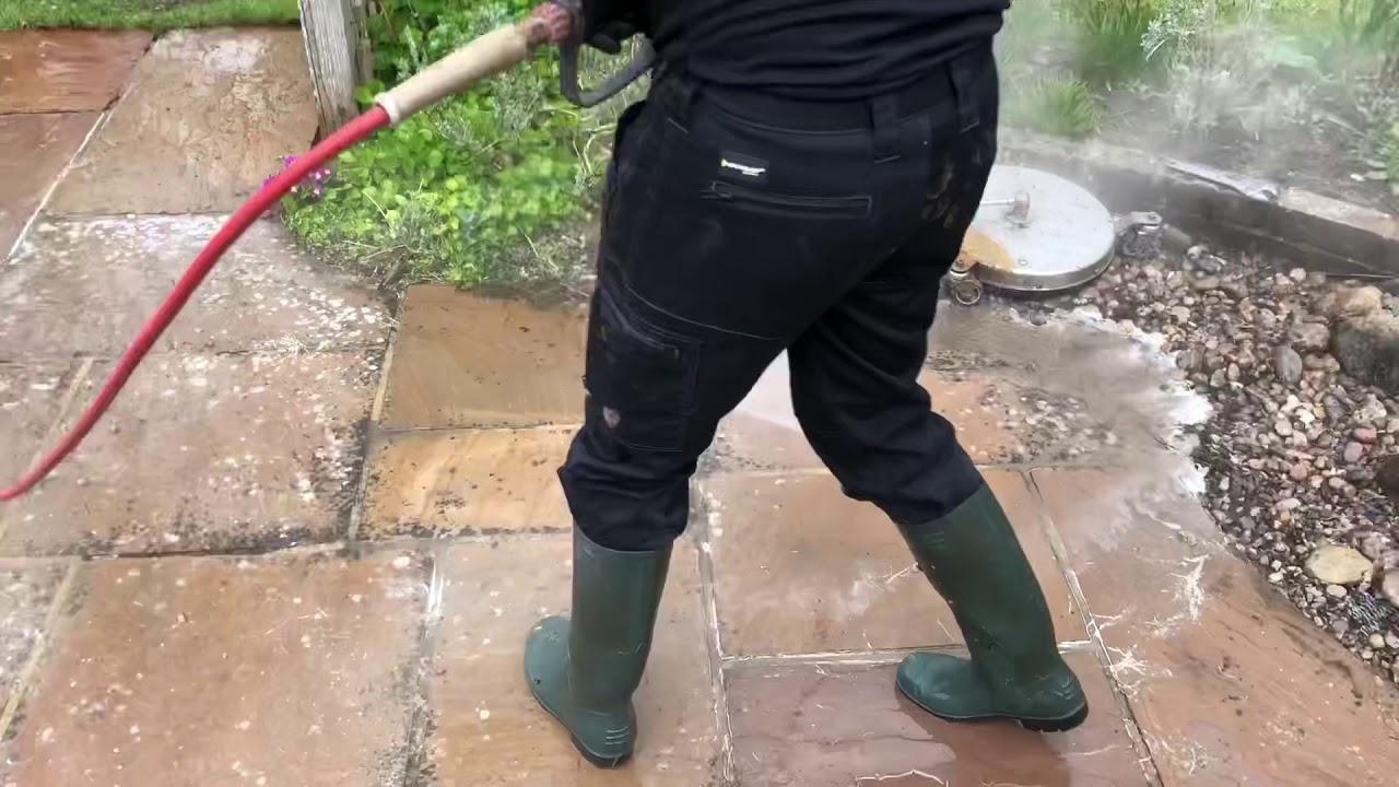 Indian sandstone Patio cleaning & black spot removal service full tutorial great results!