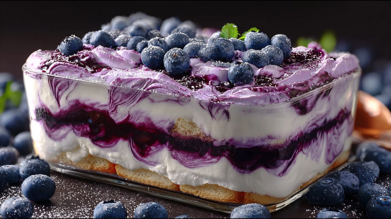 Dieses köstliche Blaubeer-Tiramisu ist in wenigen Schritten zubereitet! In 15 Minuten ohne Backofen