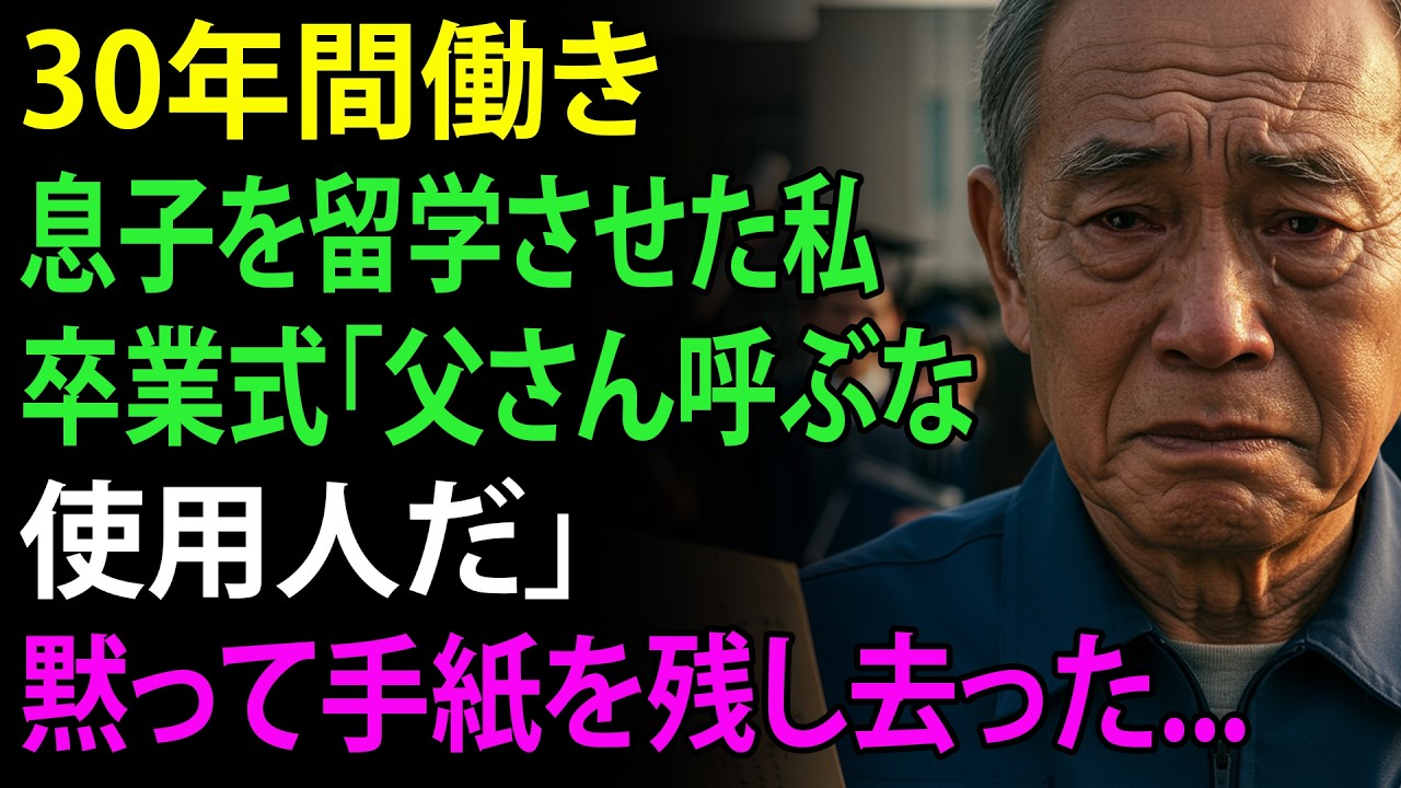 私は30年間警備員として働き、息子を留学させた。だが卒業式の日、息子は友人たちの前でこう言った。「父さんなんて呼ぶな。あの人はただの使用人だ。」私は何も言わずその場を去り、彼に一通の手紙だけを残した。