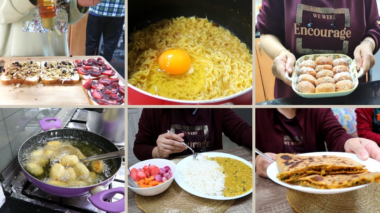Start of a New Life - Fried Apple Croquettes- Honey Cheese sandwich- egg noodle, Chana Dal & More