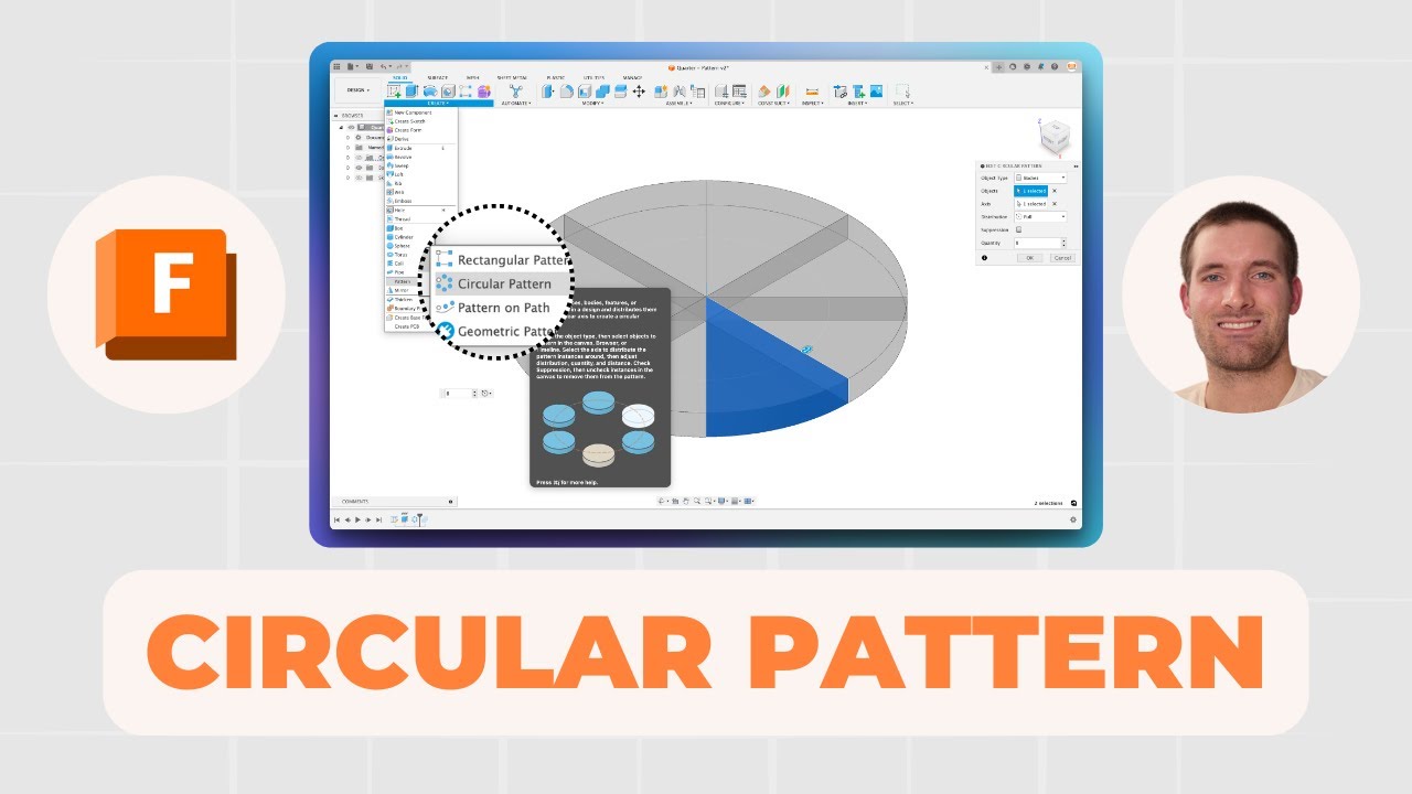 Make a Quarter in Fusion - Circular Pattern Method