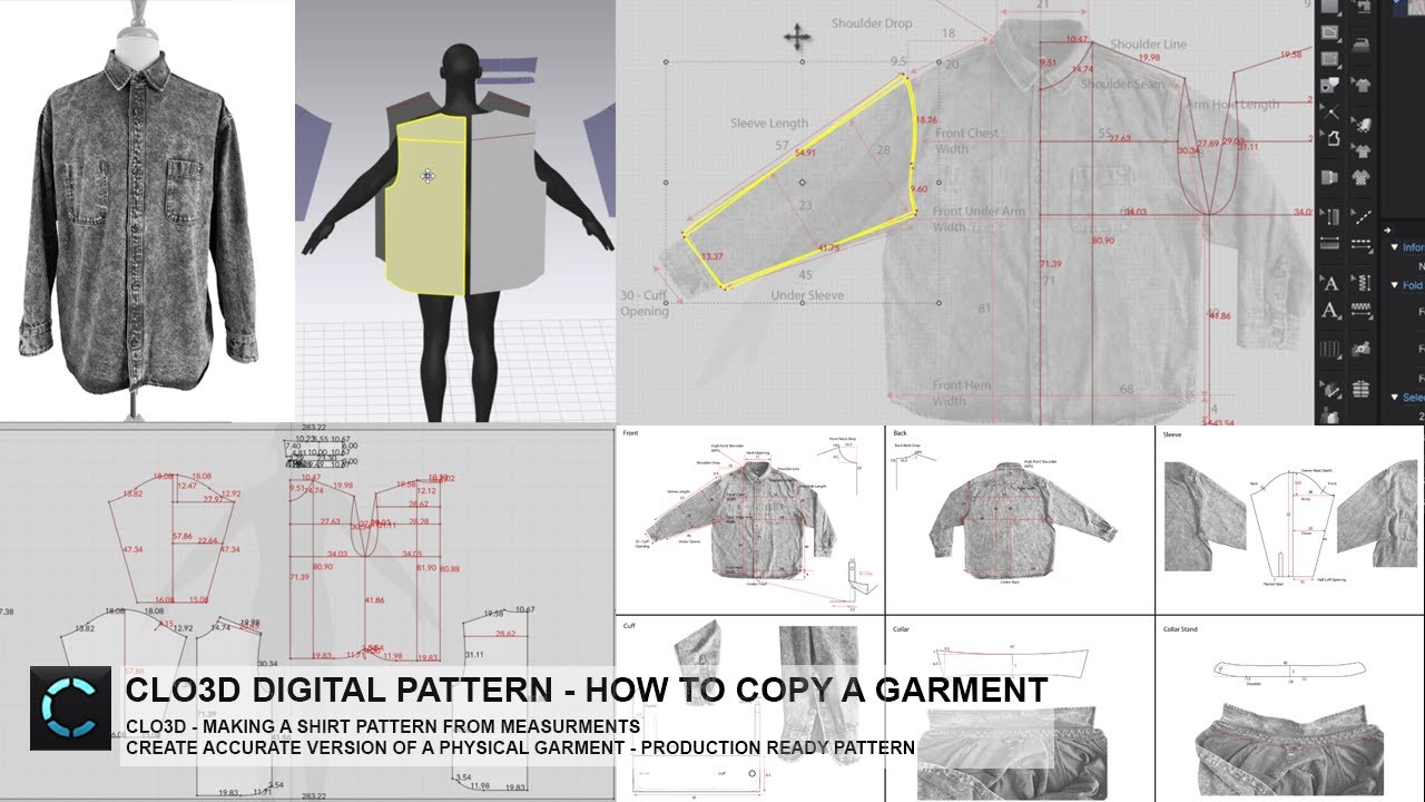 Проект рубашки CLO3D (цифровая версия) для физического изделия, работающий на основе измерений дл...