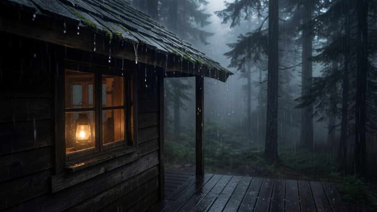Dark Forest Cabin Rain at Night 🌧️ Cozy Roof Rain Sounds for Deep Sleep & Relaxation