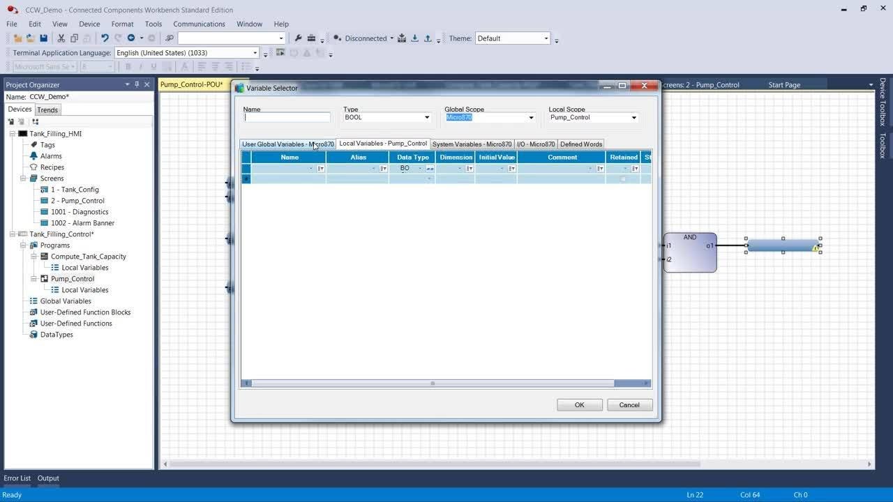 Basics 2 of 4 - Creating a PLC project using ST, FBD and LD and test with Micro800™ Simulator (V12)