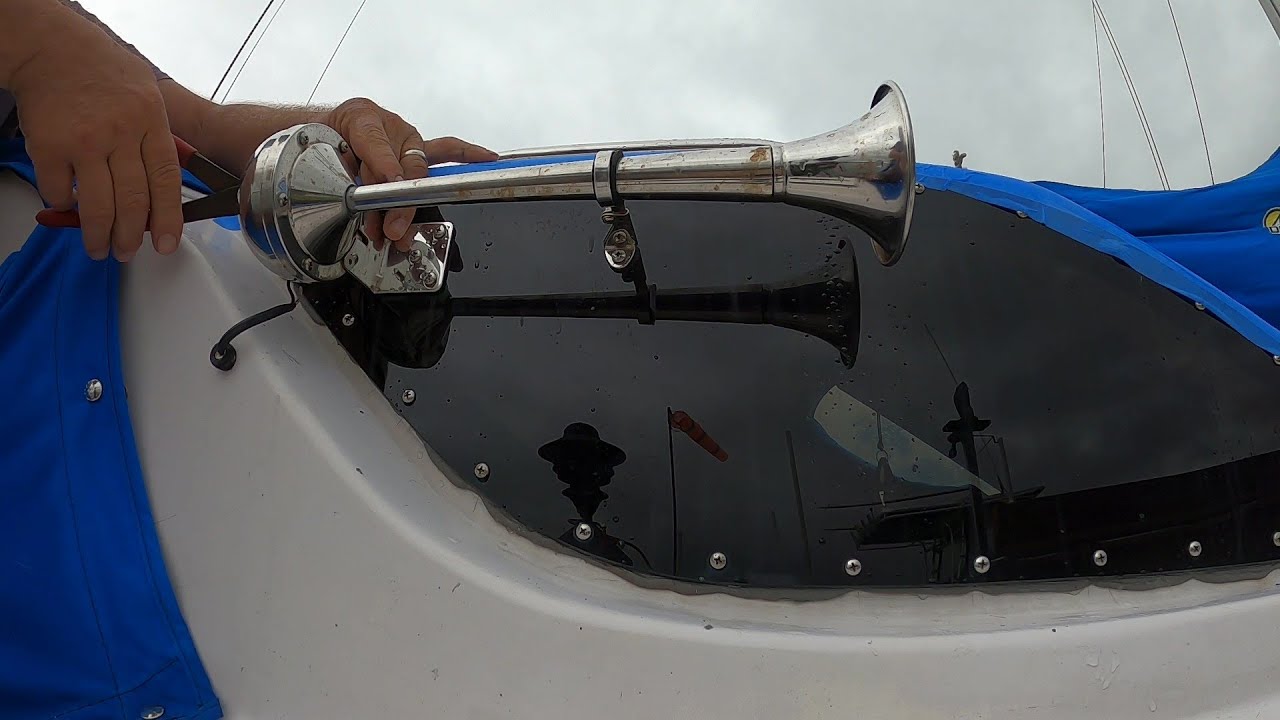 Installing new Motohorn on our sailboat.