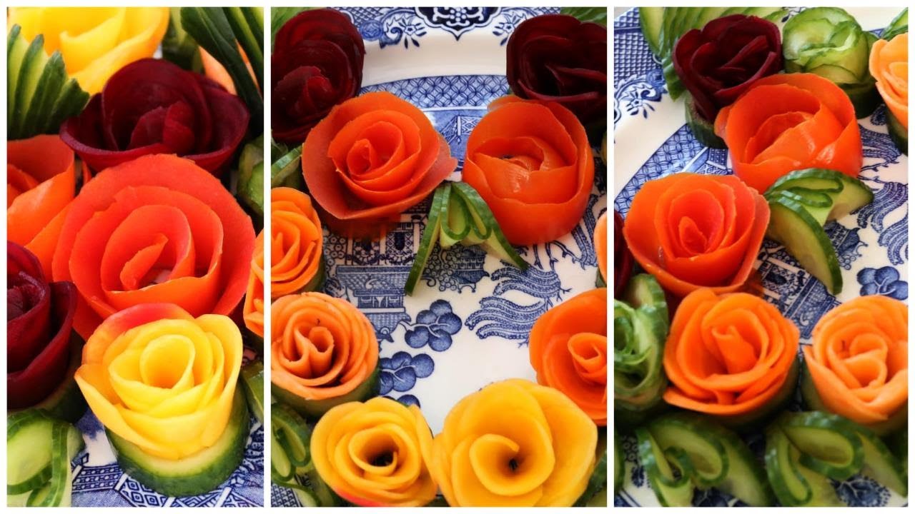 DIY Carrot Rose Flower Decorations | Cucumber Rose Carving Garnish