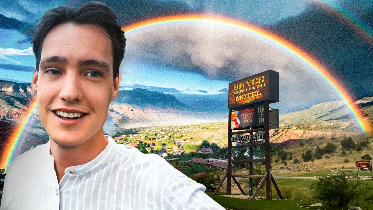 Hele grote regenboog over Bryce Canyon Pioneer Village! American Road Trip