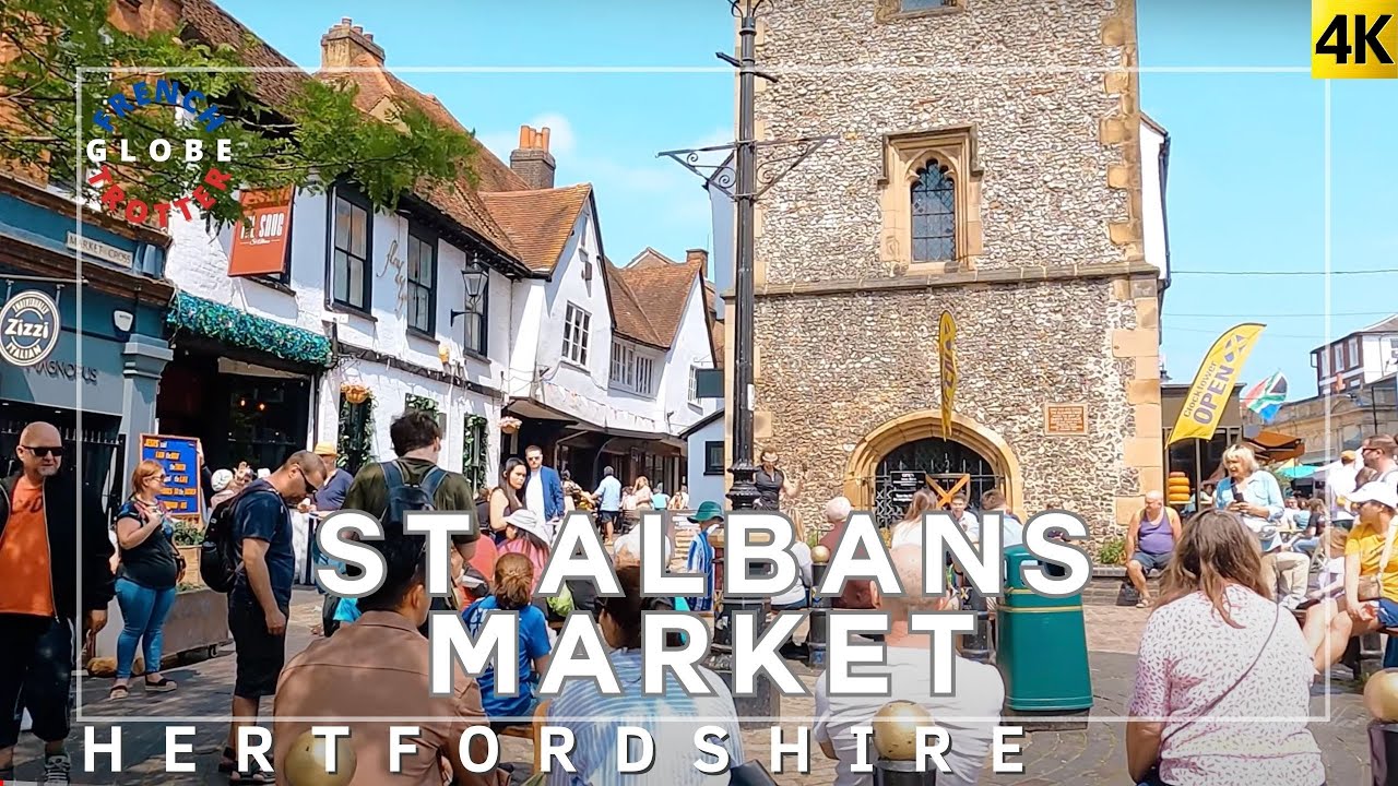 ʟᴏɴᴅᴏɴ ᴅᴀʏ ᴛʀɪᴘ🇬🇧 ST ALBANS UK Posh City Centre Walking Tour 4K Food Street Market➜ Cathedral