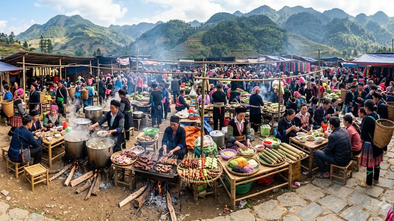 Traditional Market In Si Ma Cai Lao Cai This In  Men Men Hmong People Vietnam 