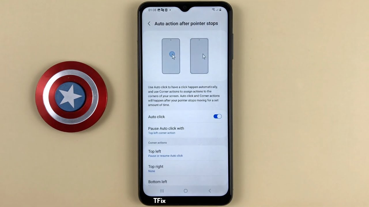 Auto action after pointer stops on Samsung A04s Android 13