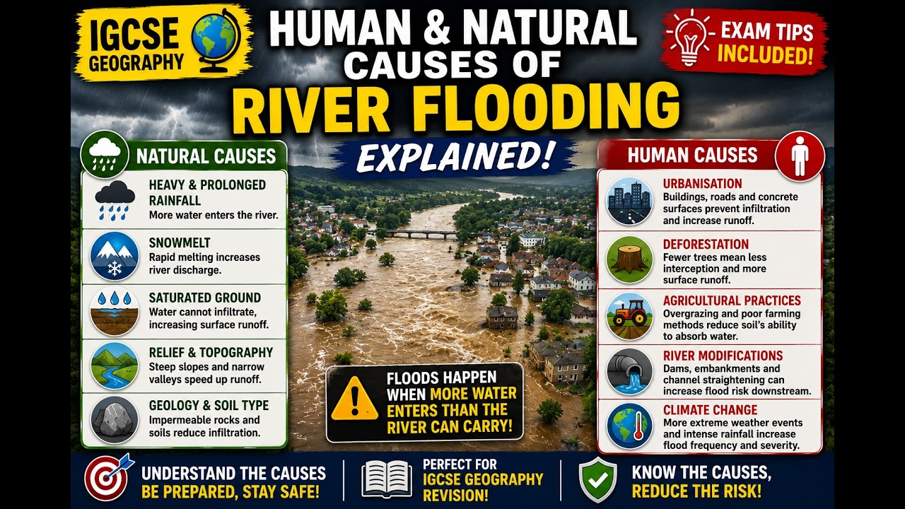 Human & Natural Causes of River Flooding Explained | IGCSE Geography Full Lesson
