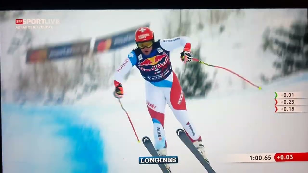 Siegesfahrt von Beat Feuz in der Abfahrt auf der Streif in Kitzb&uuml;hl
