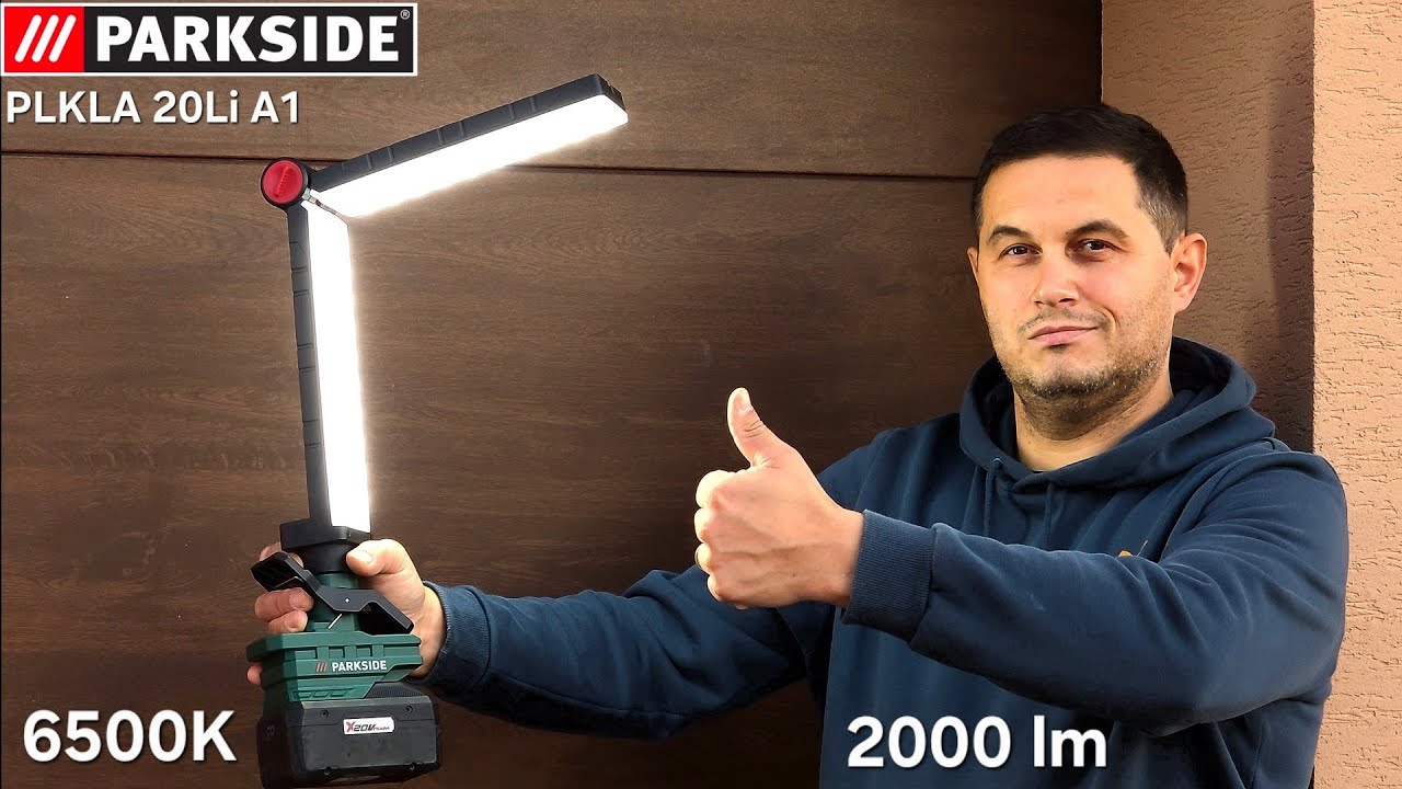 Светодиодный рабочий фонарь с зажимом 2000 лм. Parkside 20 В PLKLA 20-Li A1