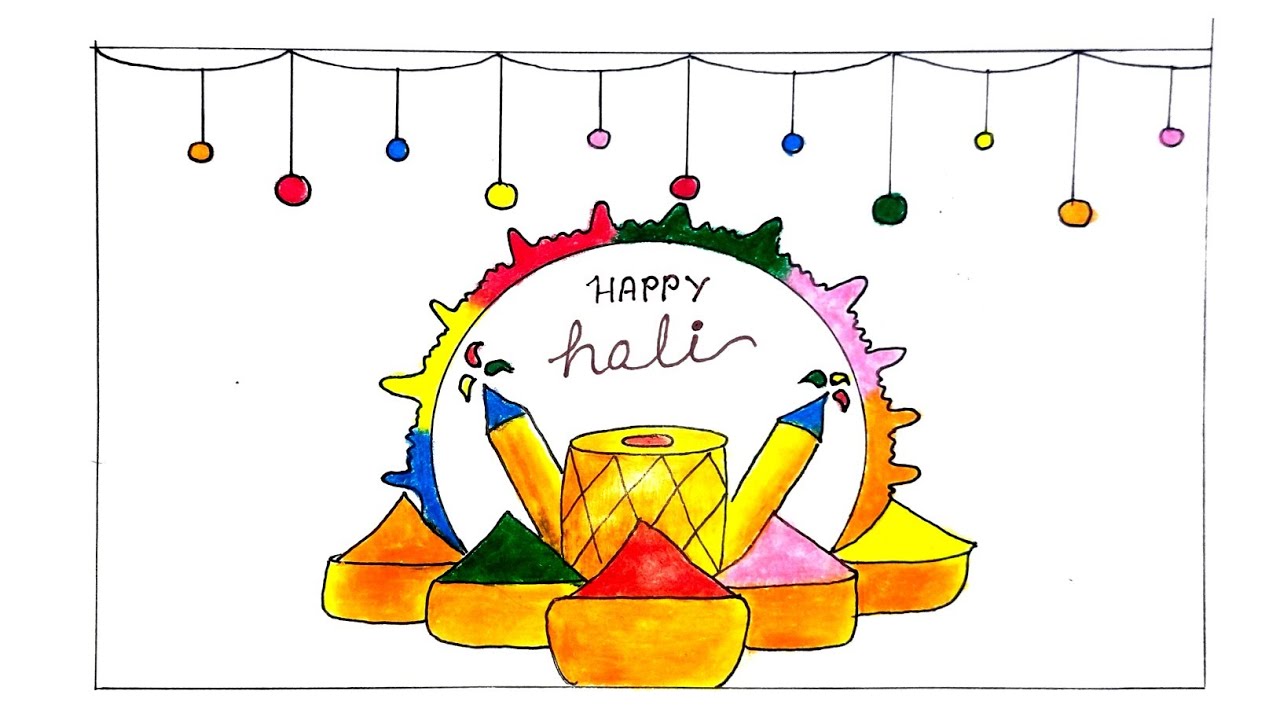 Easy Holi Drawing | Holi Poster Drawing Easy | Holi Drawing Easy | Easy Drawing for Beginners |