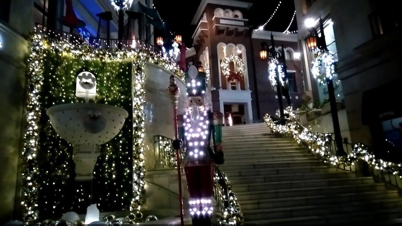 Walking tour of the Christmas holiday lights display at Rodeo Drive in Beverly Hills California USA