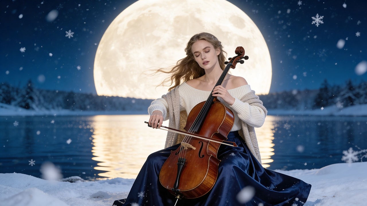 🎻🎹 Cello & Piano at the Snowy Night Lake – 1 Hour Romantic Night Music for Deep Relaxation
