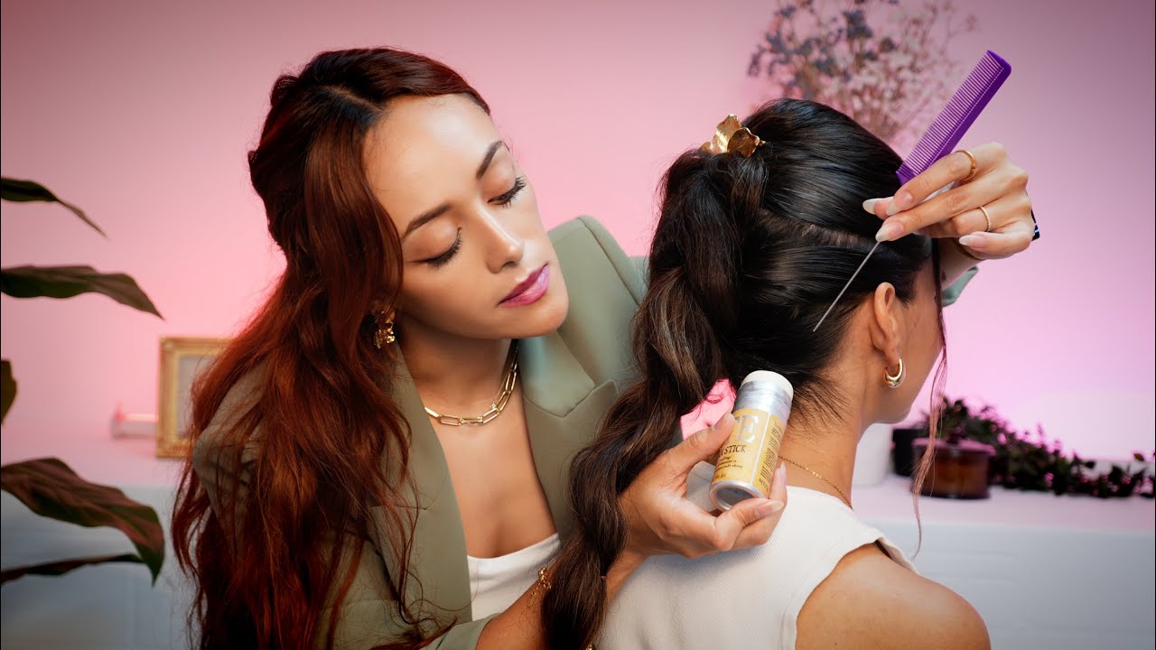 ASMR Dragon Braided Hairstyle | Detangling, Brushing, Spraying, Accessories & Relaxing Triggers