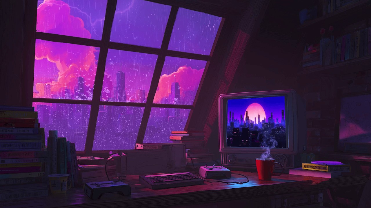 Midnight Rain Lofi Hip Hop Beats 🎮 Cozy Retro Desk Night | Night Light Room