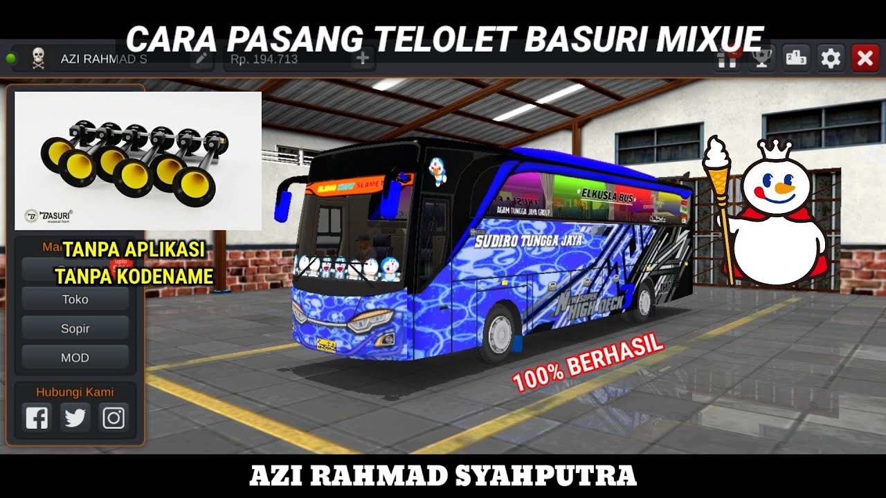 DIJAMIN BERHASIL‼️TUTORIAL MEMASANG TELOLET BASURI MIXUE DIBUSSID V3.7.1👆😃