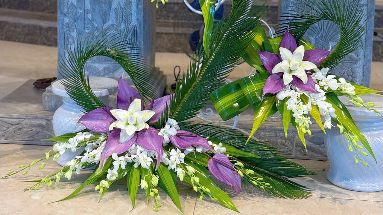KỆ HOA 3 SIÊU ĐẸP VỚI TONE MÀU TRẮNG TÍM.