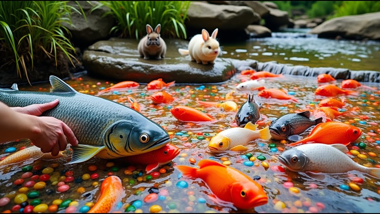The Incredible Catch Colorful Aquarium Fish In Small Pond, Platinum Guppy, Glass Fish, Neon Fish