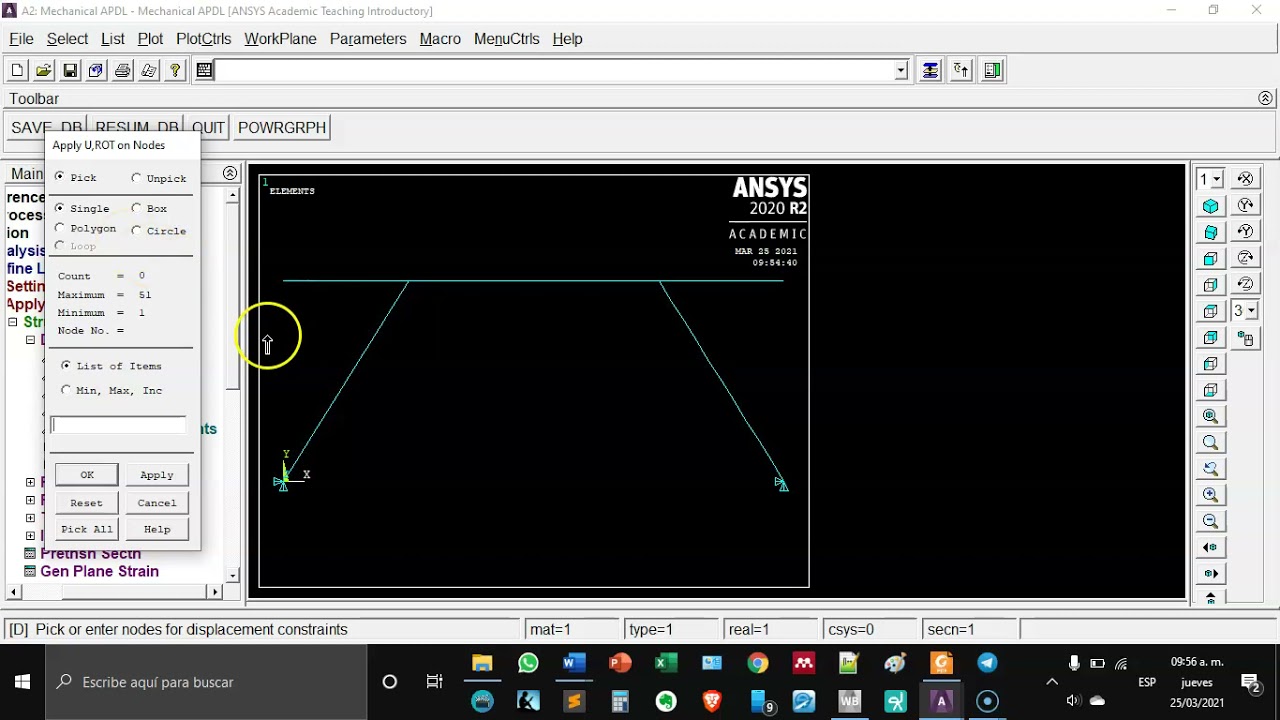 Practica 12 - Análisis de un marco plano con mallado en ANSYS APDL