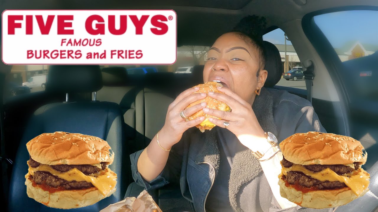 FIVE GUYS DOUBLE BACON CHEESE BURGER, CHEESE HOT DOG, AND CAJUN FRIES