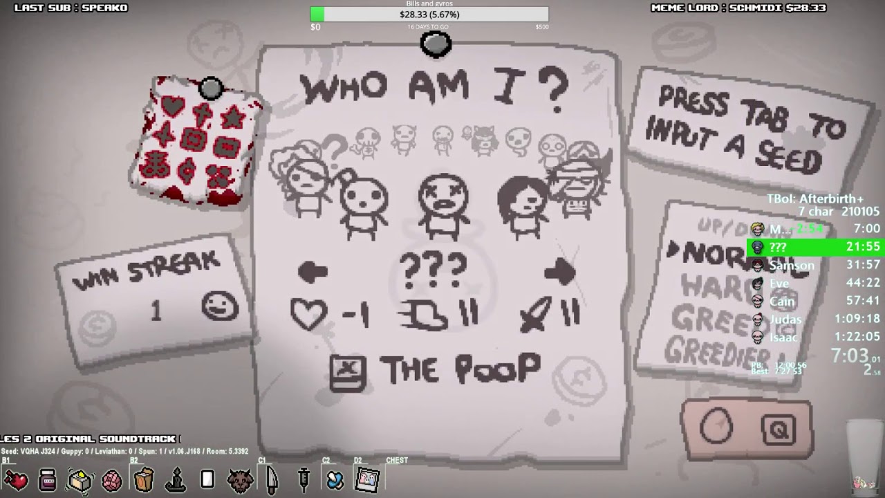 The Binding of Isaac Afterbirth+ 7 Character Speedrun WR 1:18:04