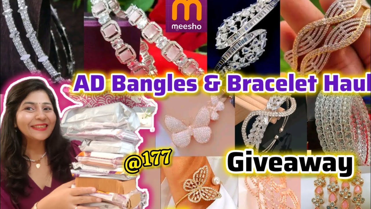 *Huge* Meesho Ad Bangles & Bracelet Haul 💕 Under ₹400 | Giveaway Alert❗|American Diamond Jewellery|