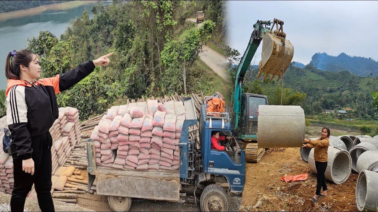 Truck, excavator, construction site