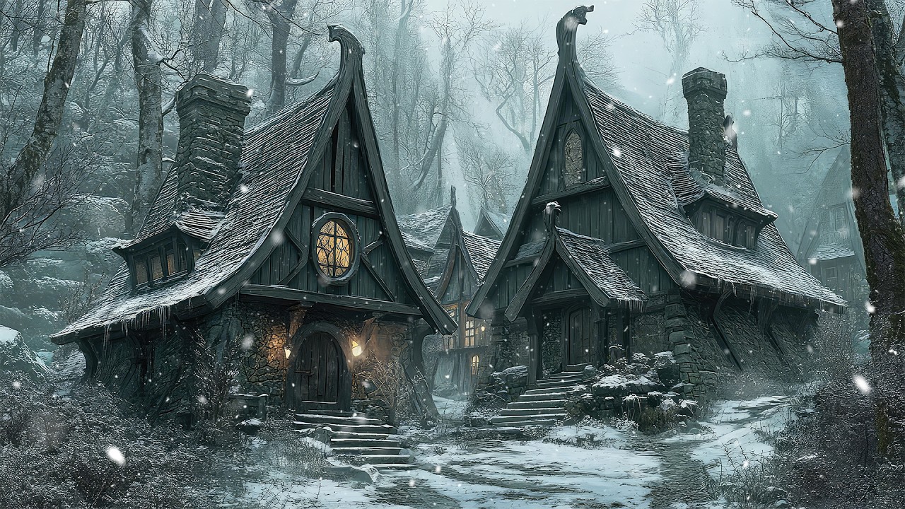 The Winter Hamlet of Twin Gables | Medieval Celtic Winter Ambience for Study & Focus