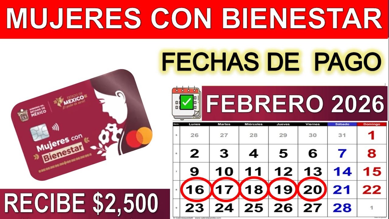 📆 FECHAS PAGO FEBRERO 2026 💸 Mujeres con Bienestar Edo Mex  💲2,500 Deposito x Grupos