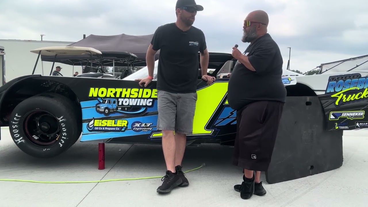 Chad Finley at Owasso Speedway being interviewed by hands Racing  network.￼