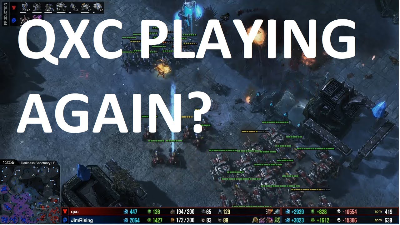 Starcraft 2 - QXC PLAYING?! - TvZ - qxc vs JimRising on Darkness Sanctuary