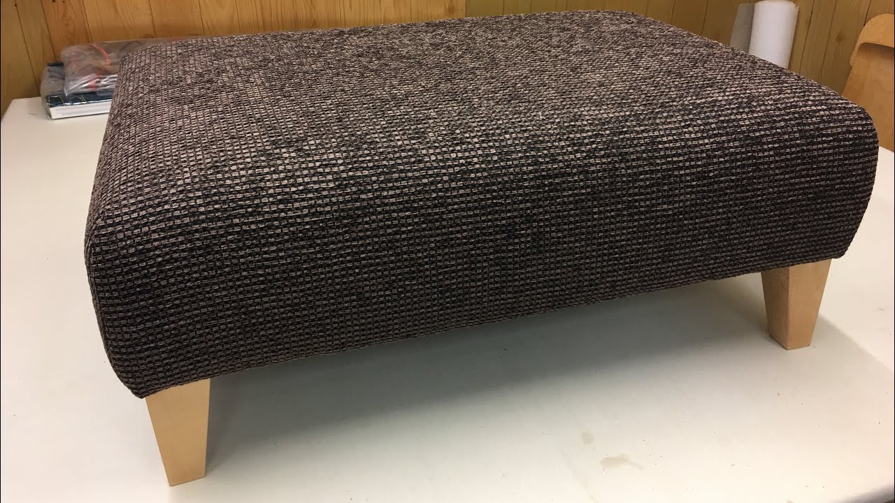 Recover a large foot stool/ pouffe from start to finish in new fabric