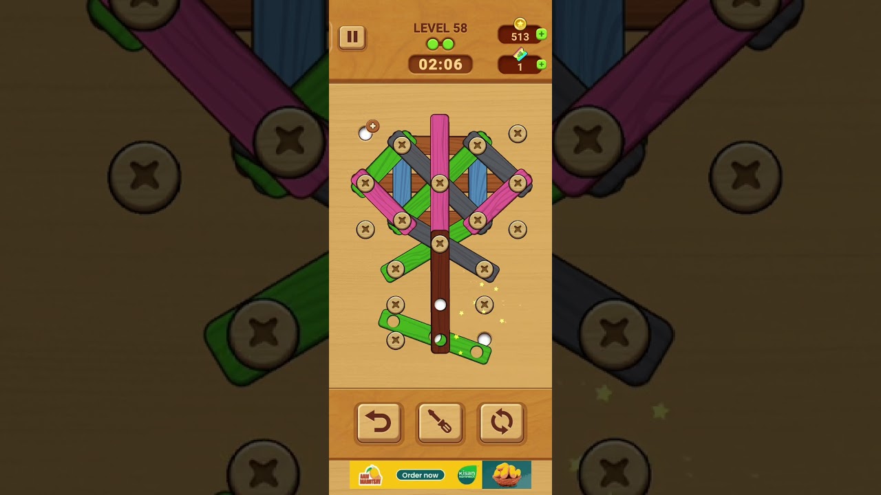 Woodle Wood Screw Puzzle Level 58 Walkthrough Solution