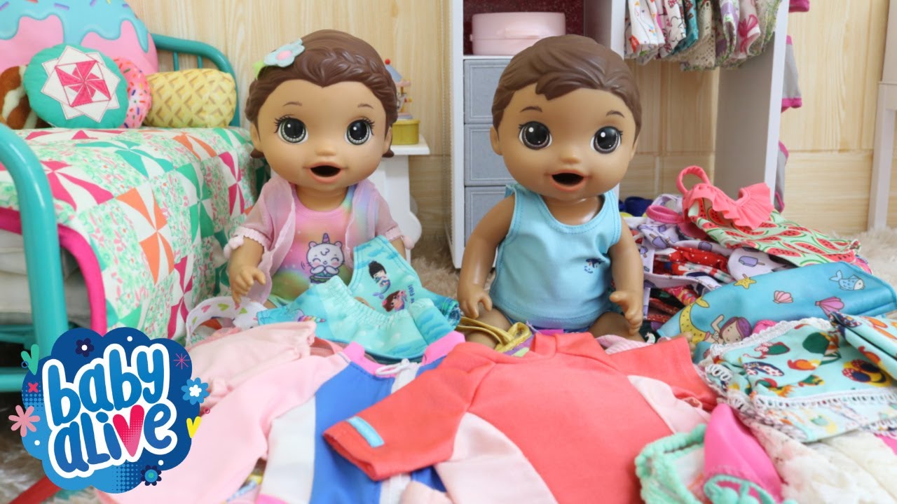 BABY ALIVE GÊMEOS LAURINHA E FELIPINHO MOSTRANDO COLEÇÃO DE BIQUINIS E SUNGAS